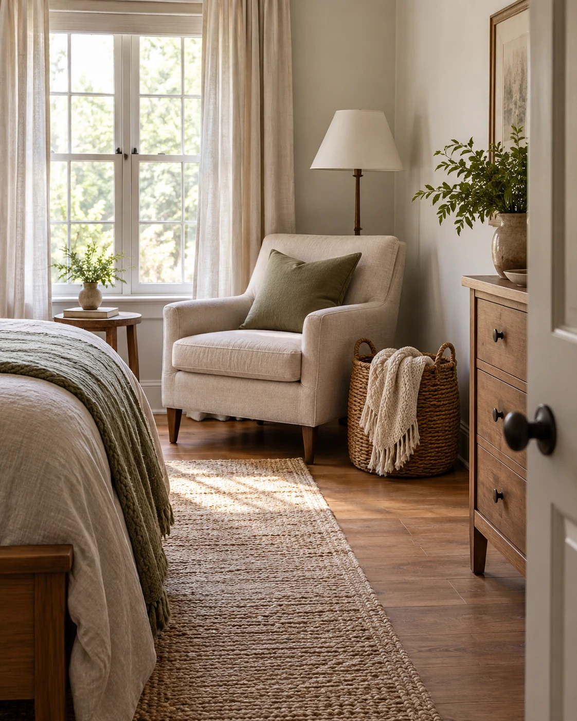 Illustrative concept: keep a soft basket beside the chair.