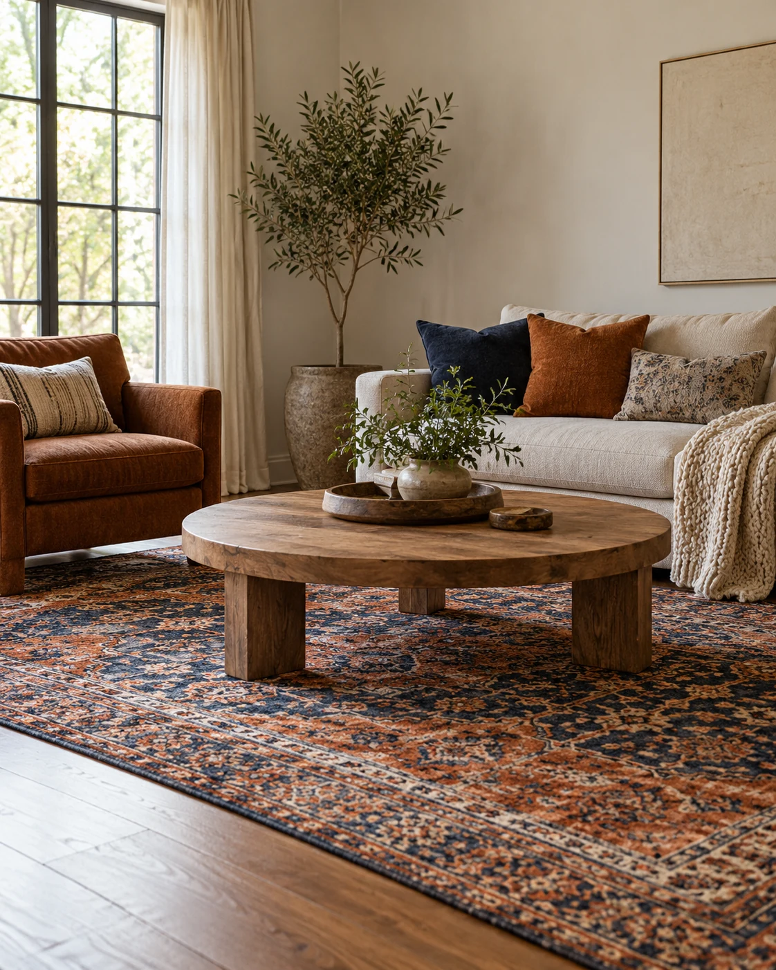 Illustrative concept: put color under the coffee table.