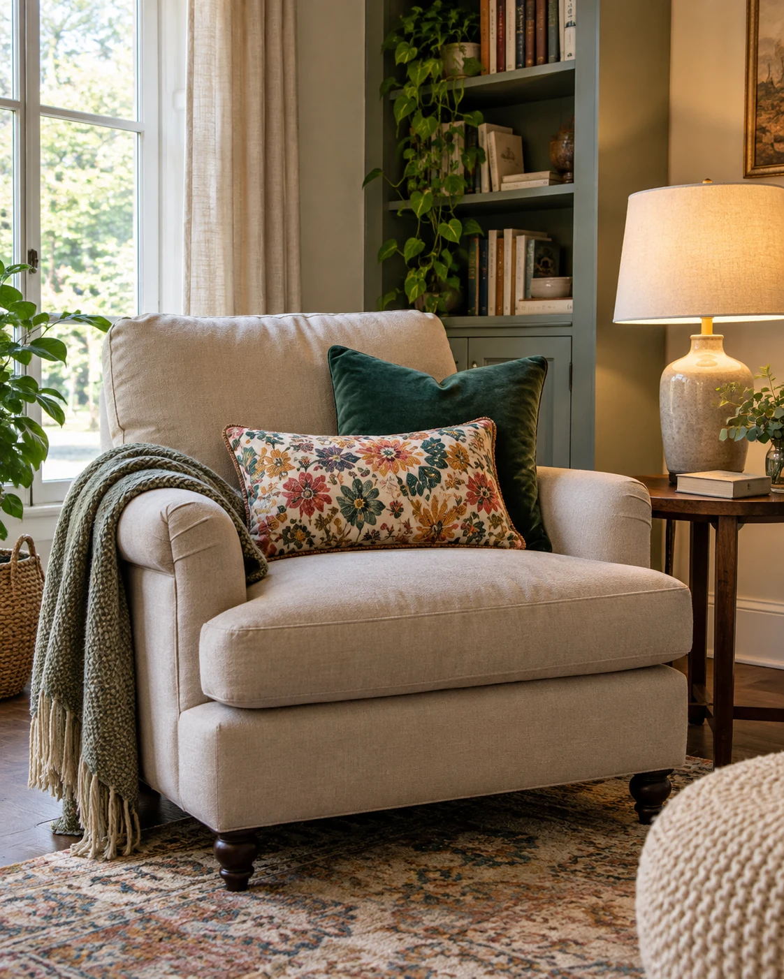 Illustrative concept: add a colorful reading cushion.