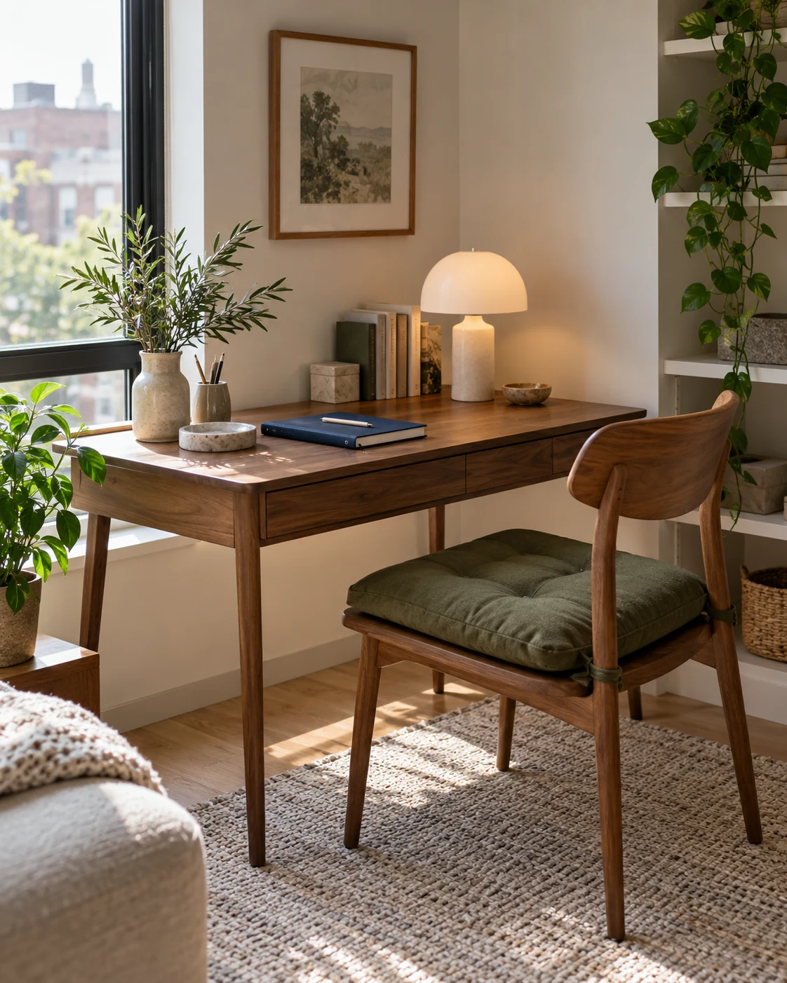 Illustrative concept: give a work nook a quieter palette.
