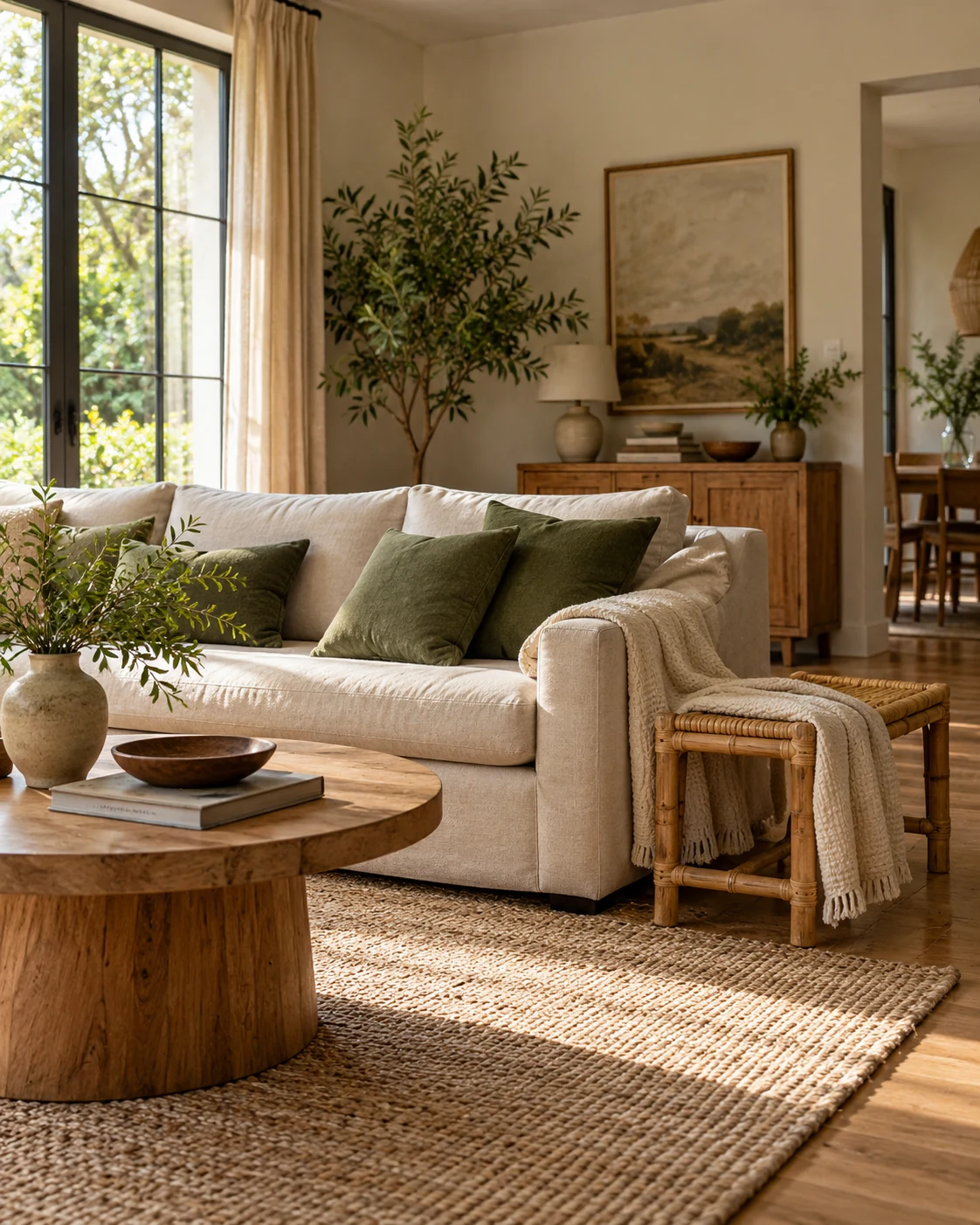 Illustrative concept: deep green beside natural wood.