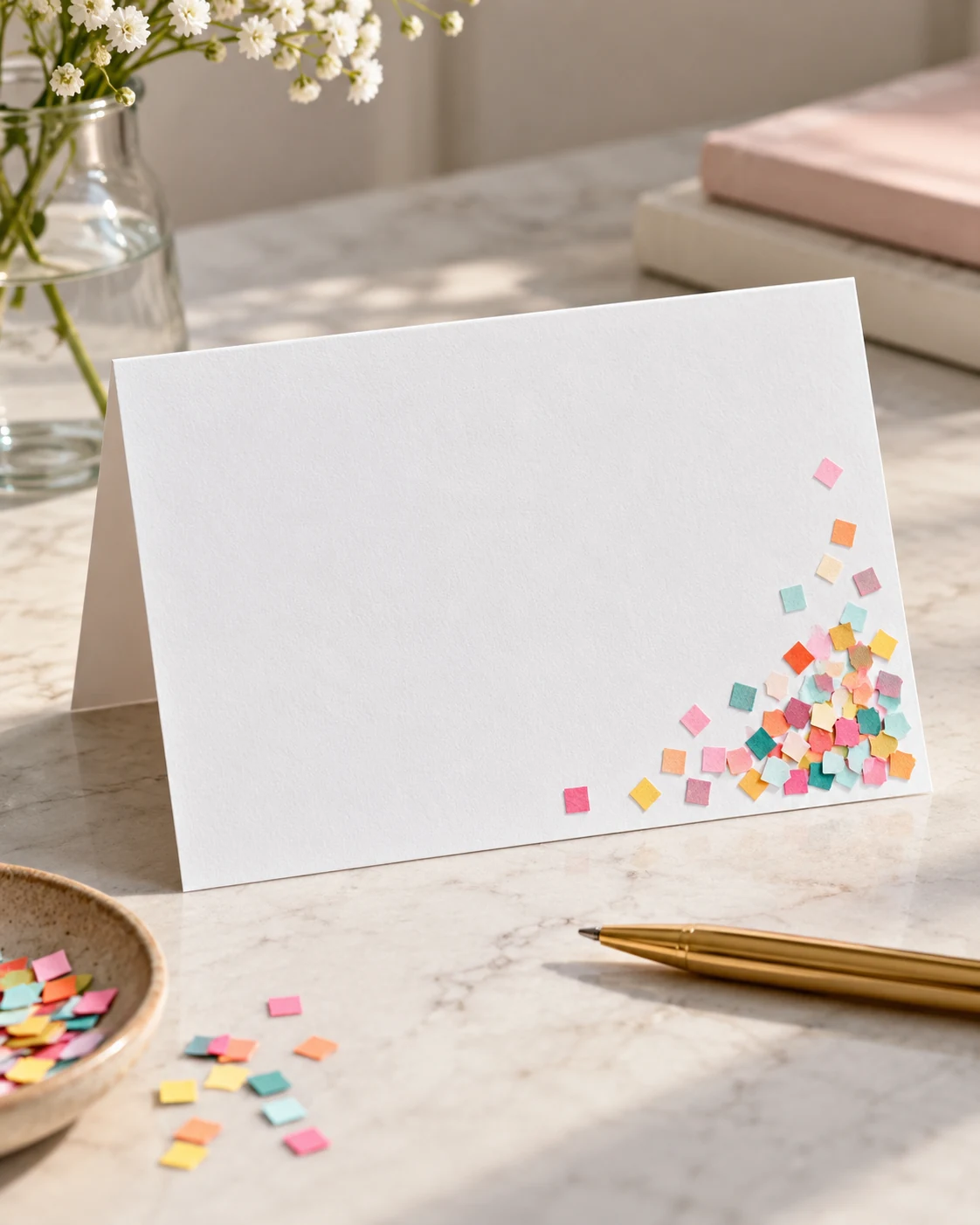 Illustrative concept: confetti kept in one corner.