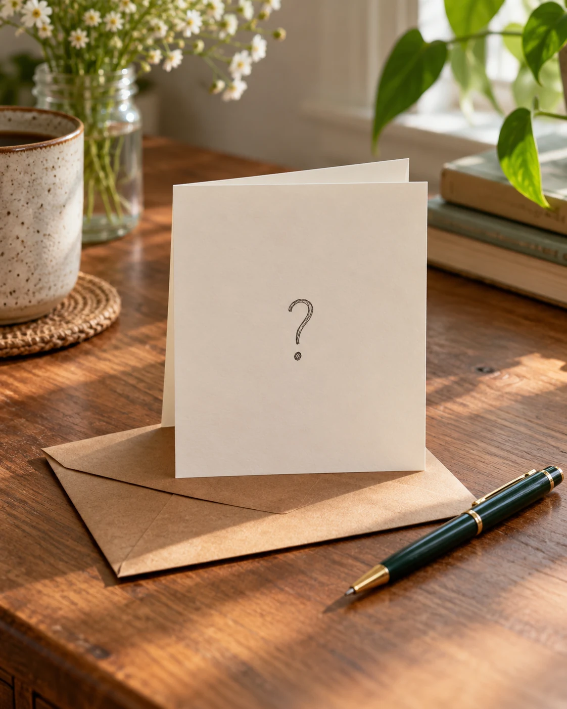 Illustrative concept: a question card they can return.