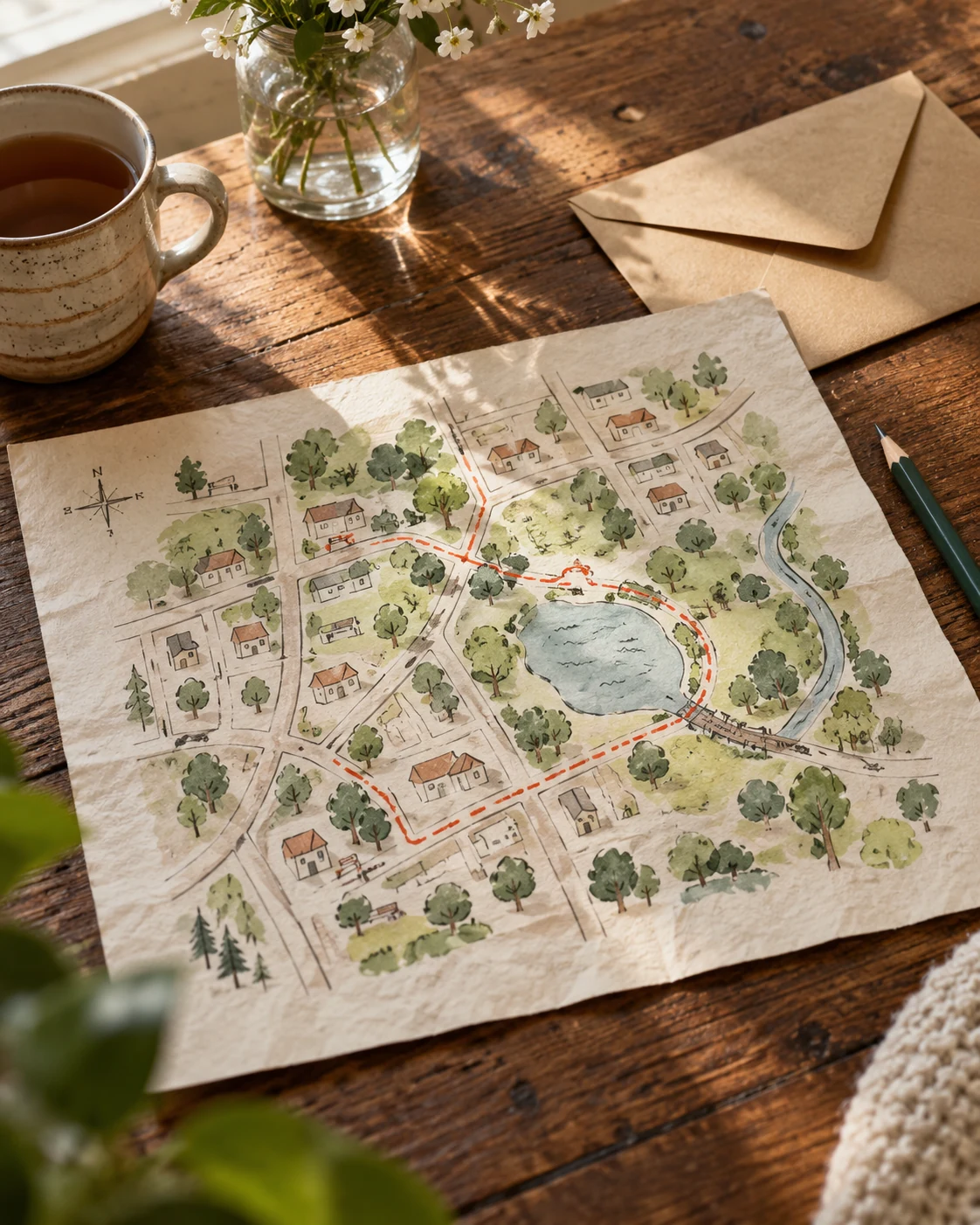 Illustrative concept: a small map of a familiar walk.