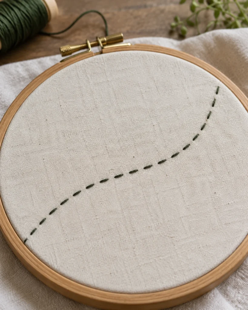 Illustrative concept: a tiny running stitch path.