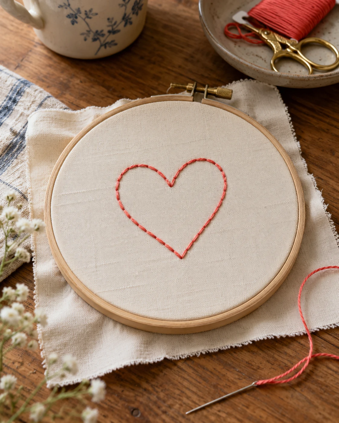 Illustrative concept: a simple embroidered heart.
