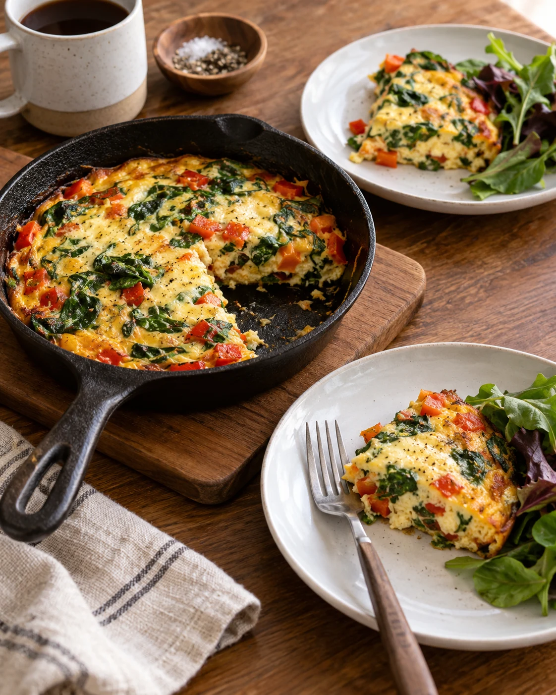 Illustrative concept: eggs on a vegetable skillet.