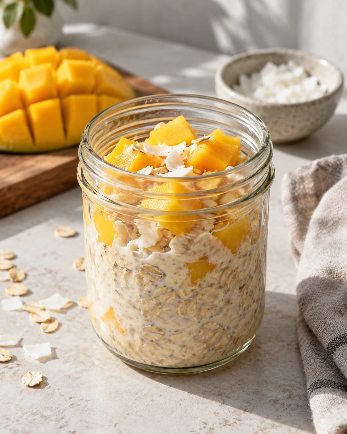 Illustrative concept: mango with coconut added at serving.
