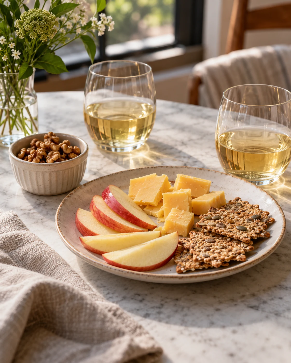 Illustrative concept: a snack plate built around sharp cheddar.