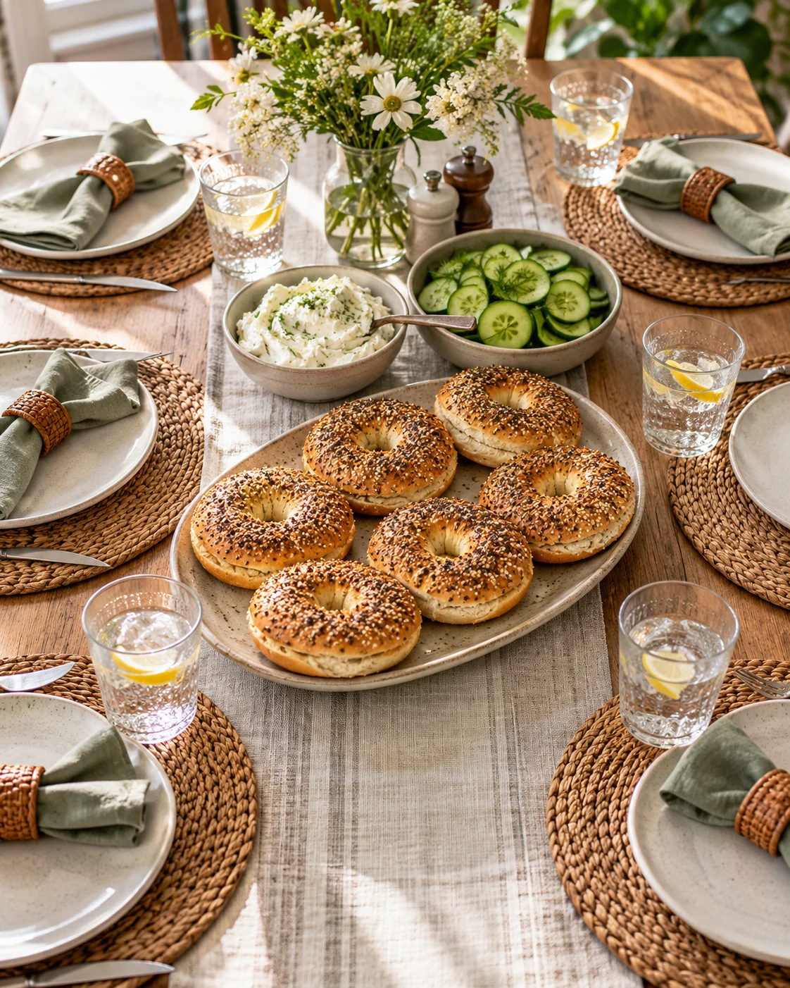 Illustrative concept: a bagel table with separate toppings.