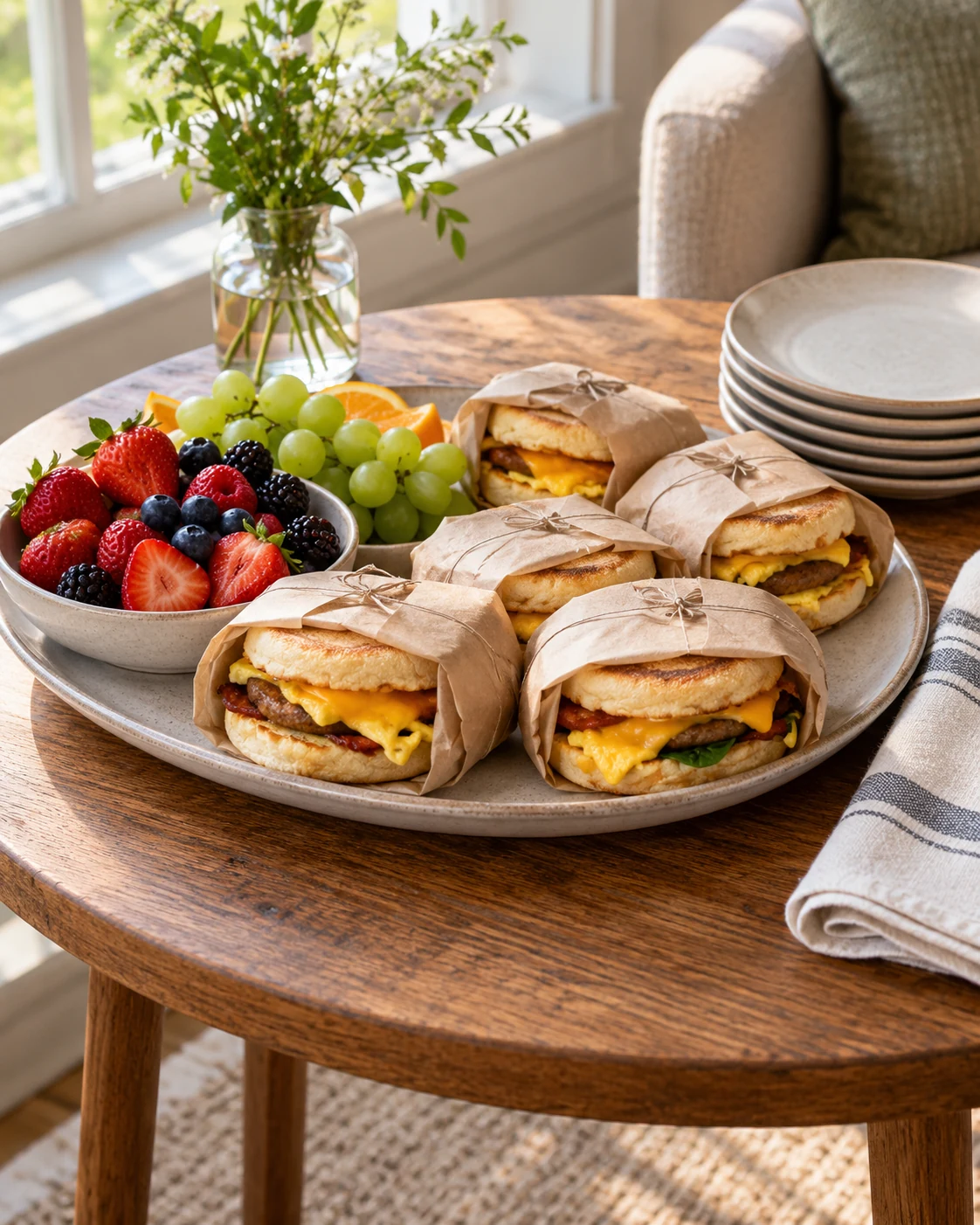 Illustrative concept: a breakfast sandwich pickup.