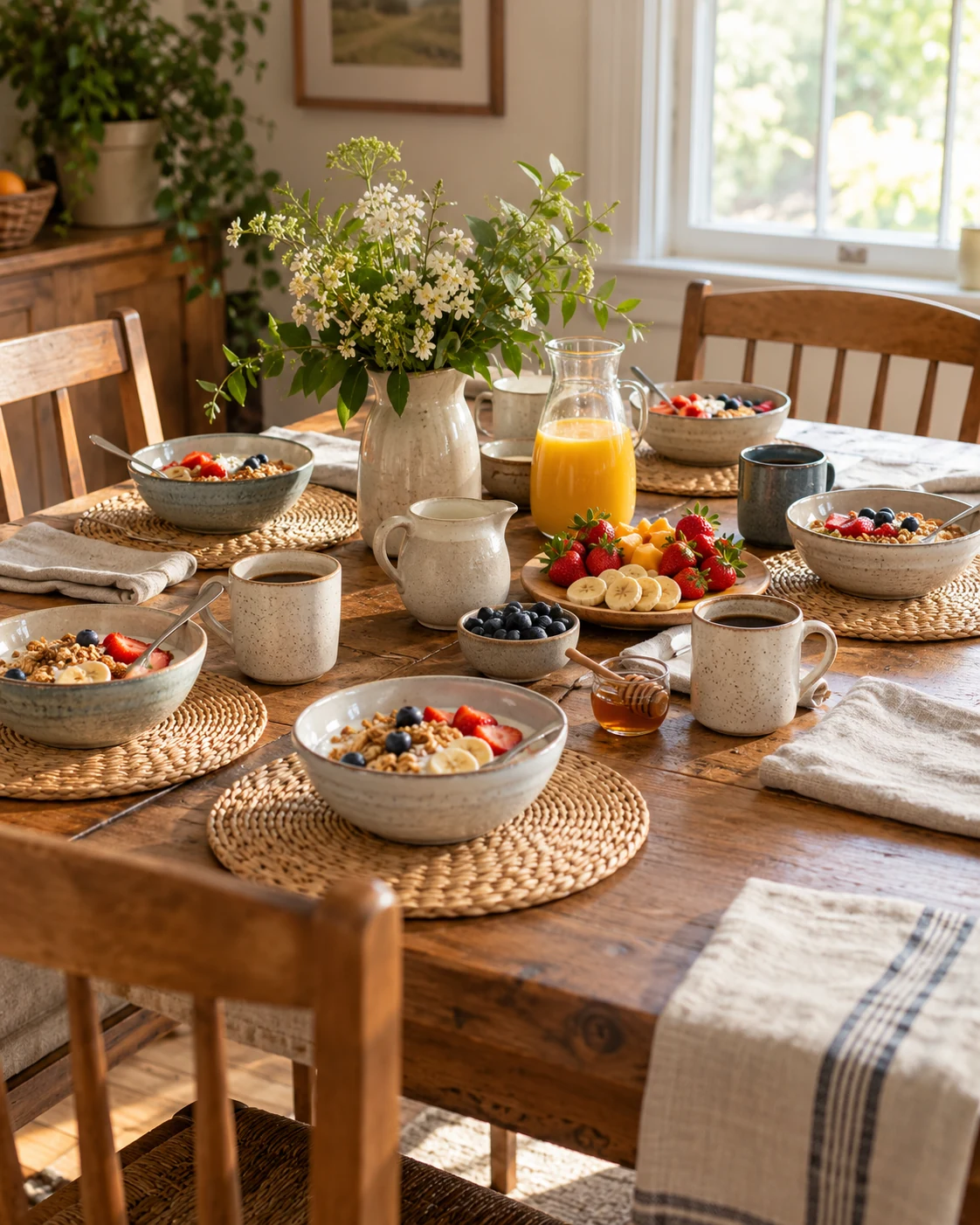 Illustrative concept: a simple cereal-and-fruit morning.