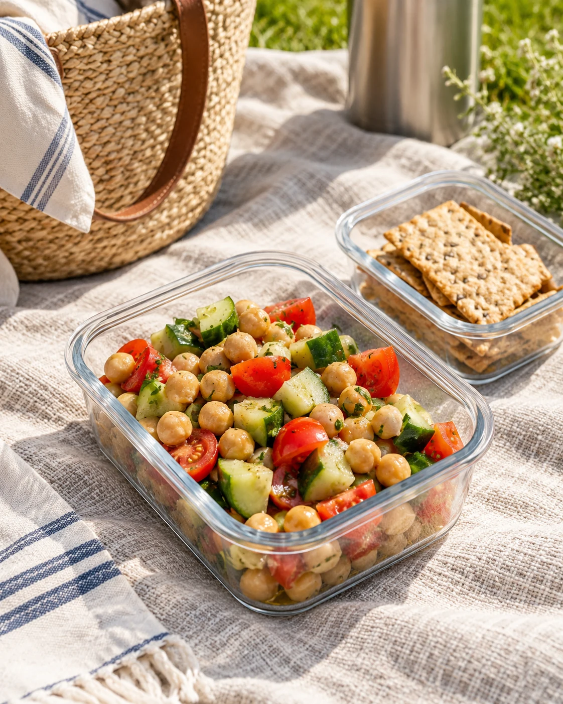 Illustrative concept: chickpea salad with a separate crunch.