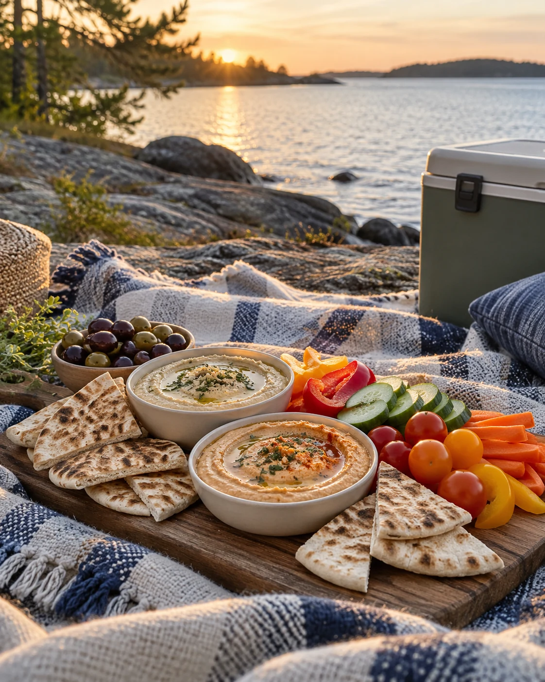 Illustrative concept: a vegetarian mezze lunch.