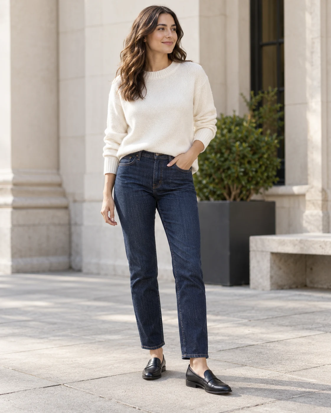 Illustrative concept: ankle jeans with a low loafer.