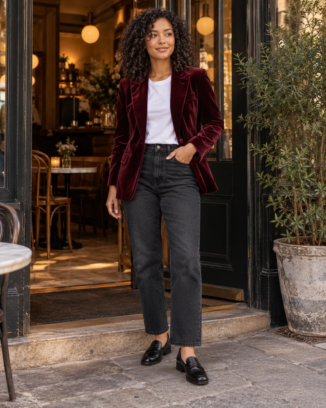 Illustrative concept: a velvet jacket for an ordinary evening.