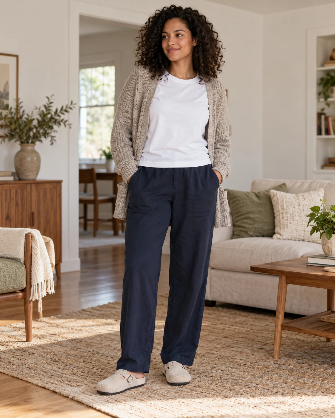 Illustrative concept: a plain white tee at home.