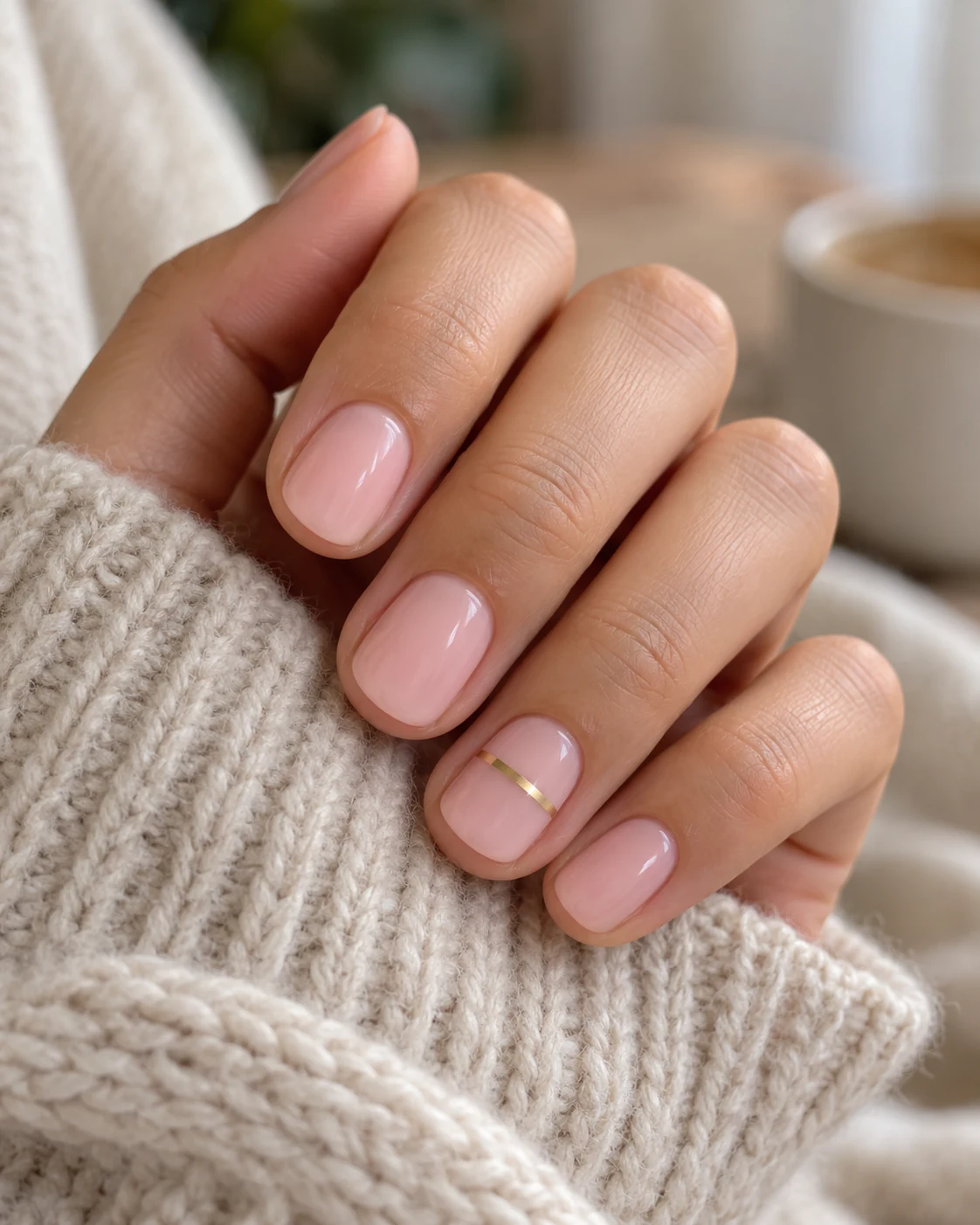 Illustrative nails concept: a single narrow metallic line.