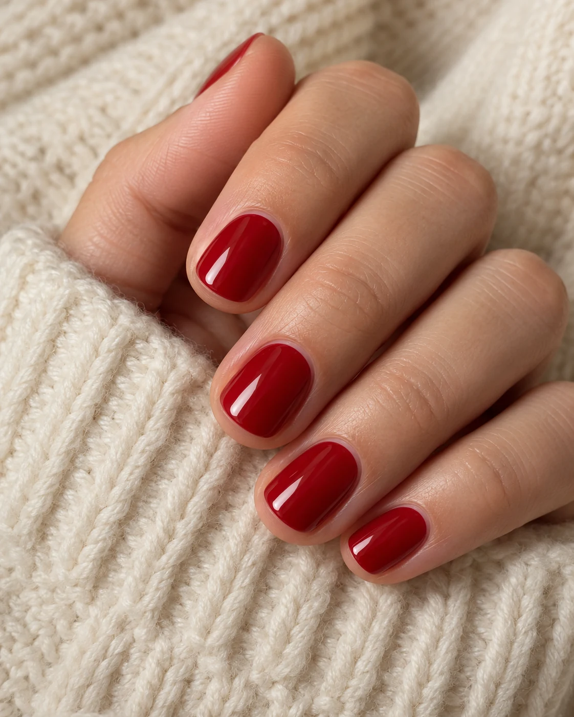 Illustrative nails concept: glossy red without extra art.