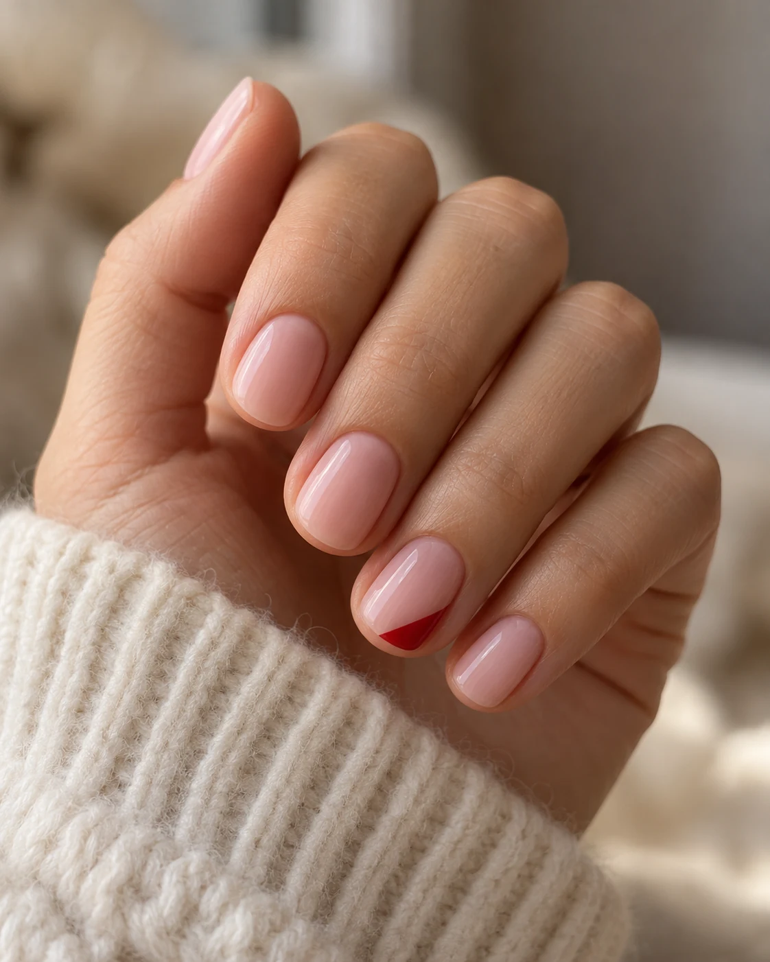 Illustrative nails concept: a small diagonal red edge.