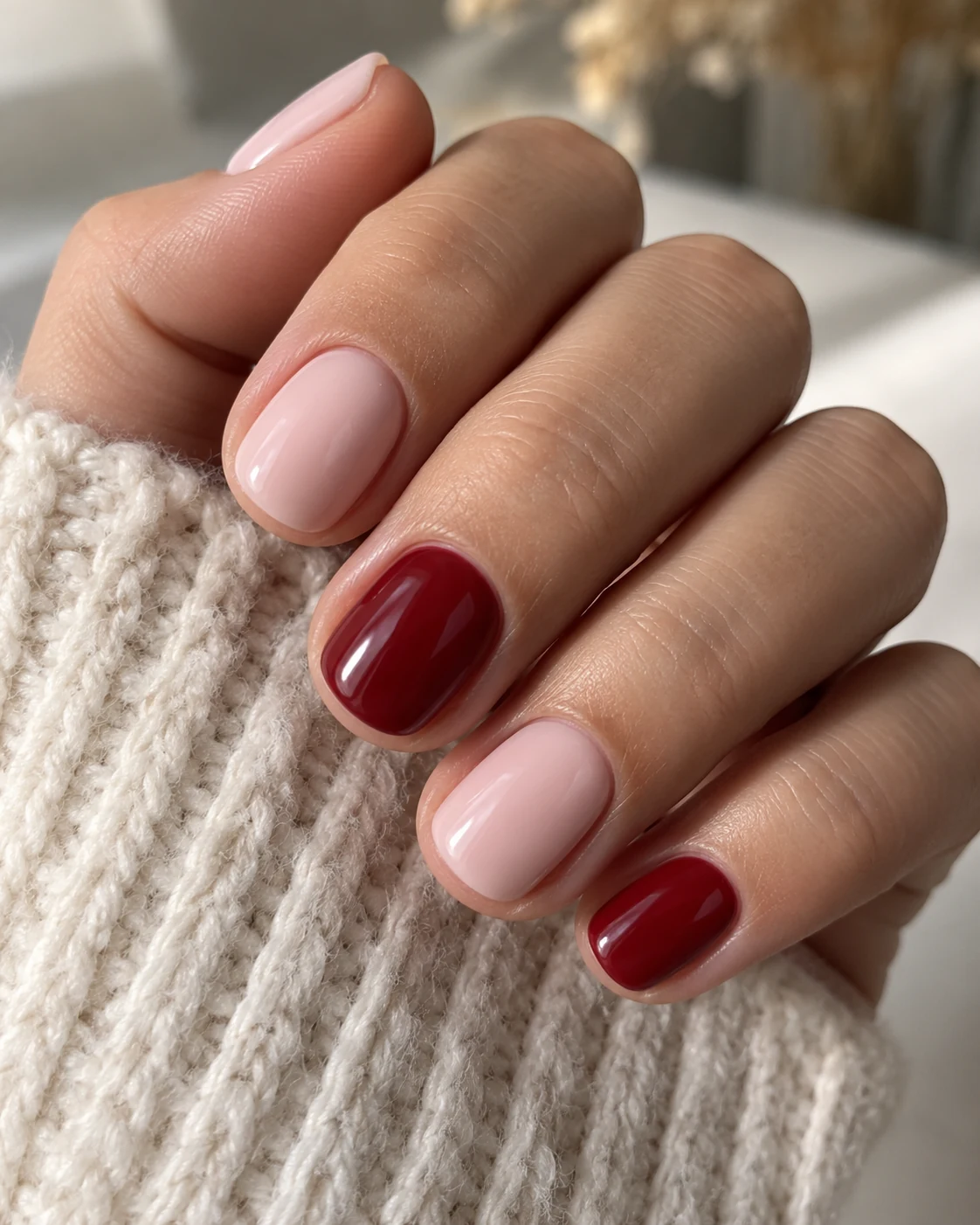 Illustrative nails concept: pink and red with no motif.