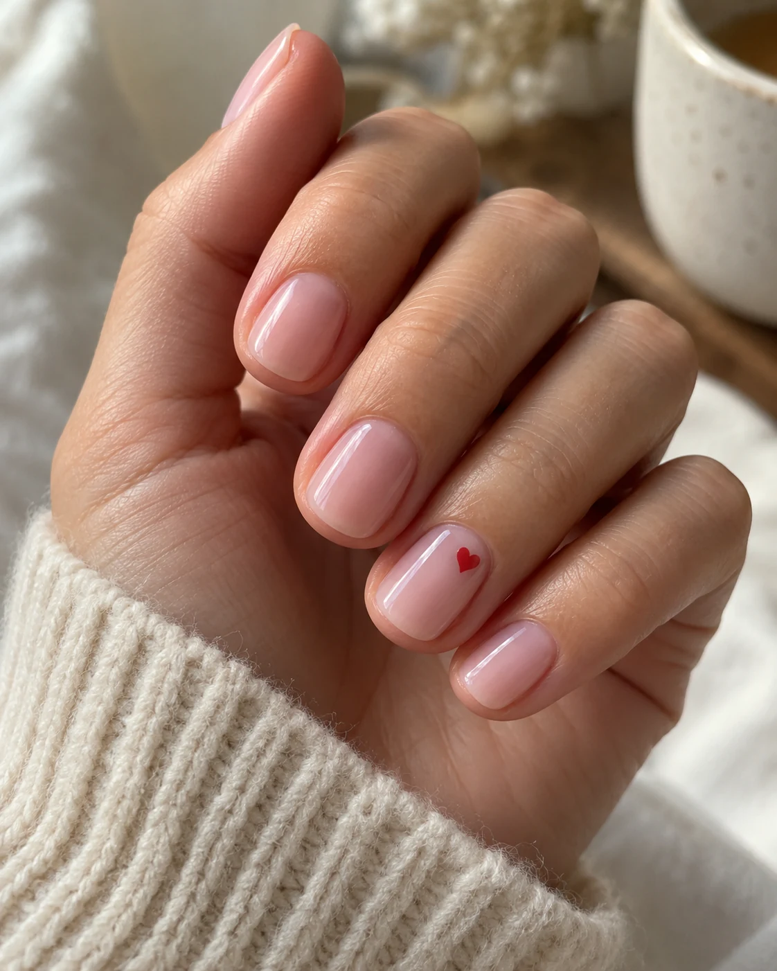 Illustrative nails concept: a tiny heart placed off center.