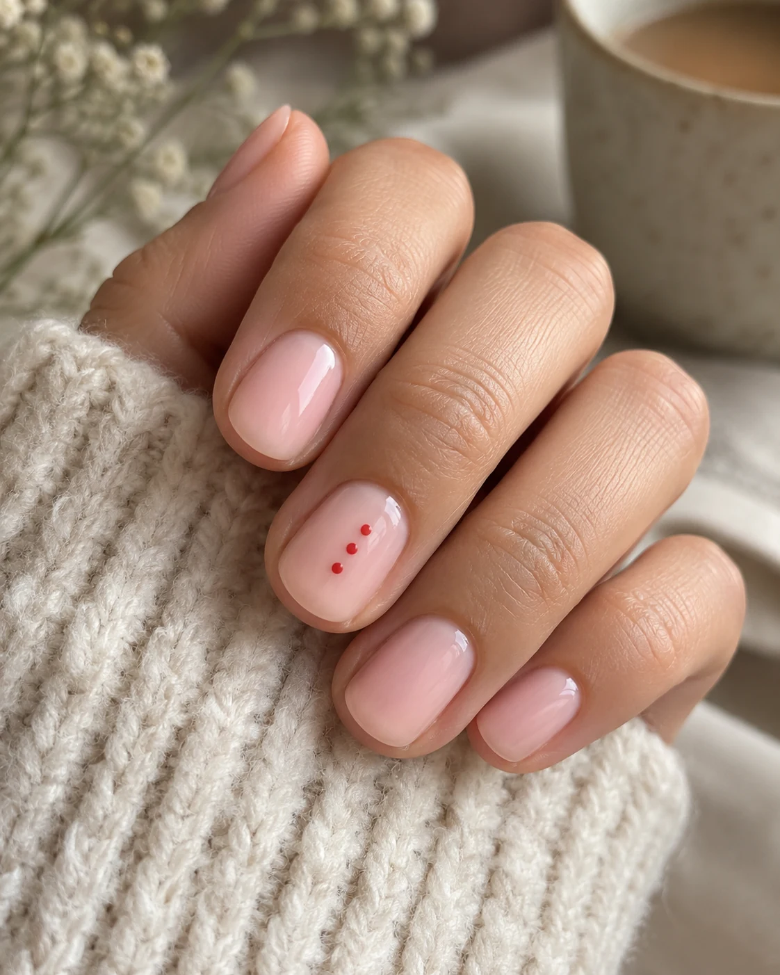Illustrative nails concept: a small line of red dots.