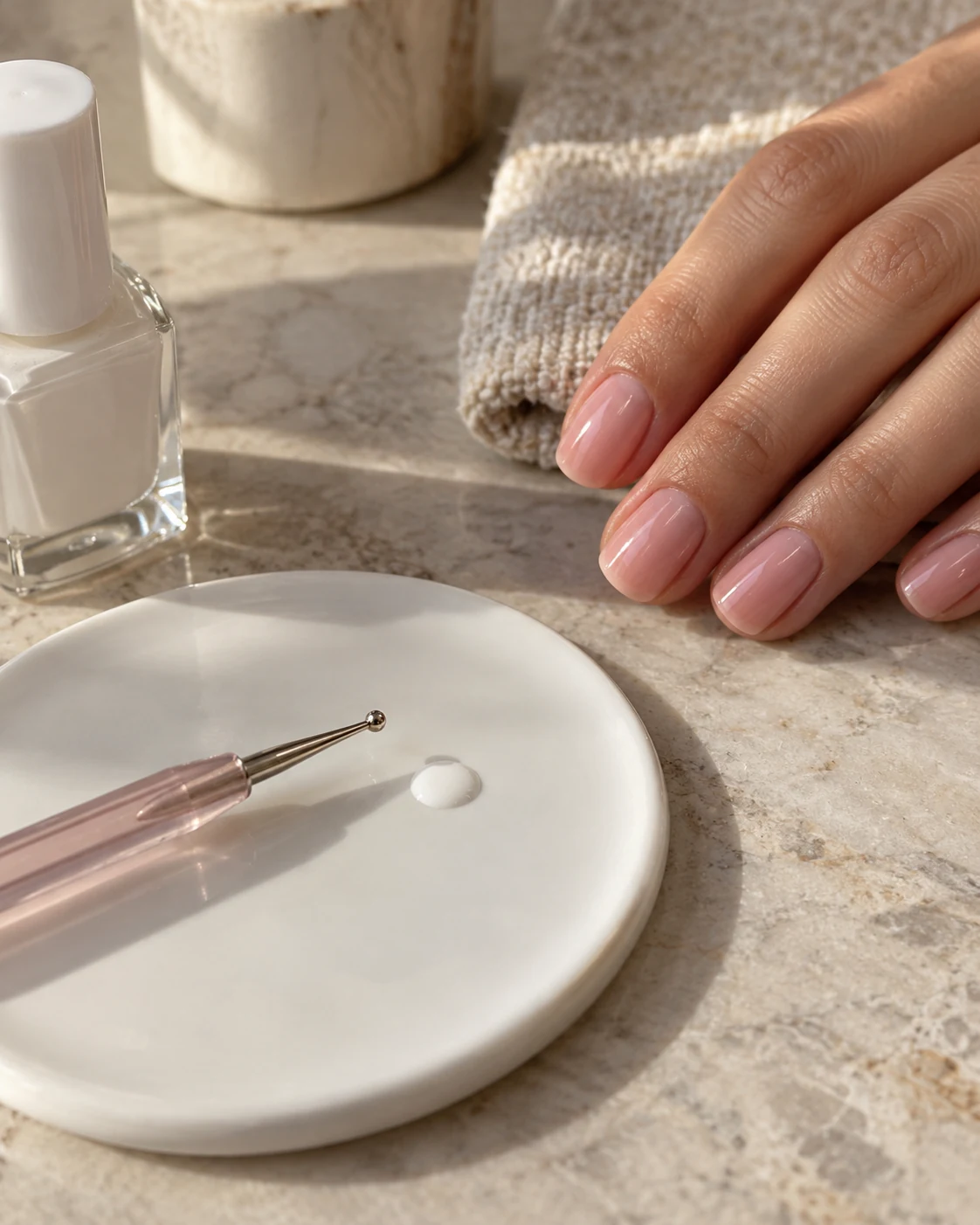 Illustrative concept: a clean surface for a small polish drop.