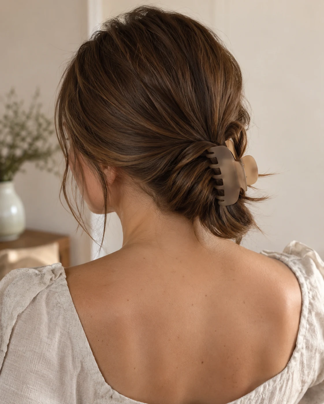 Illustrative concept: a low folded ponytail.