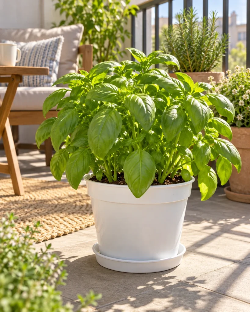 Illustrative concept: basil in its own reachable pot.