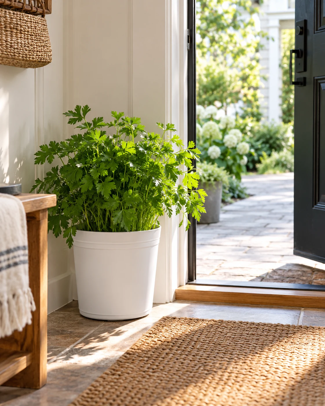 Illustrative concept: parsley near the kitchen door.