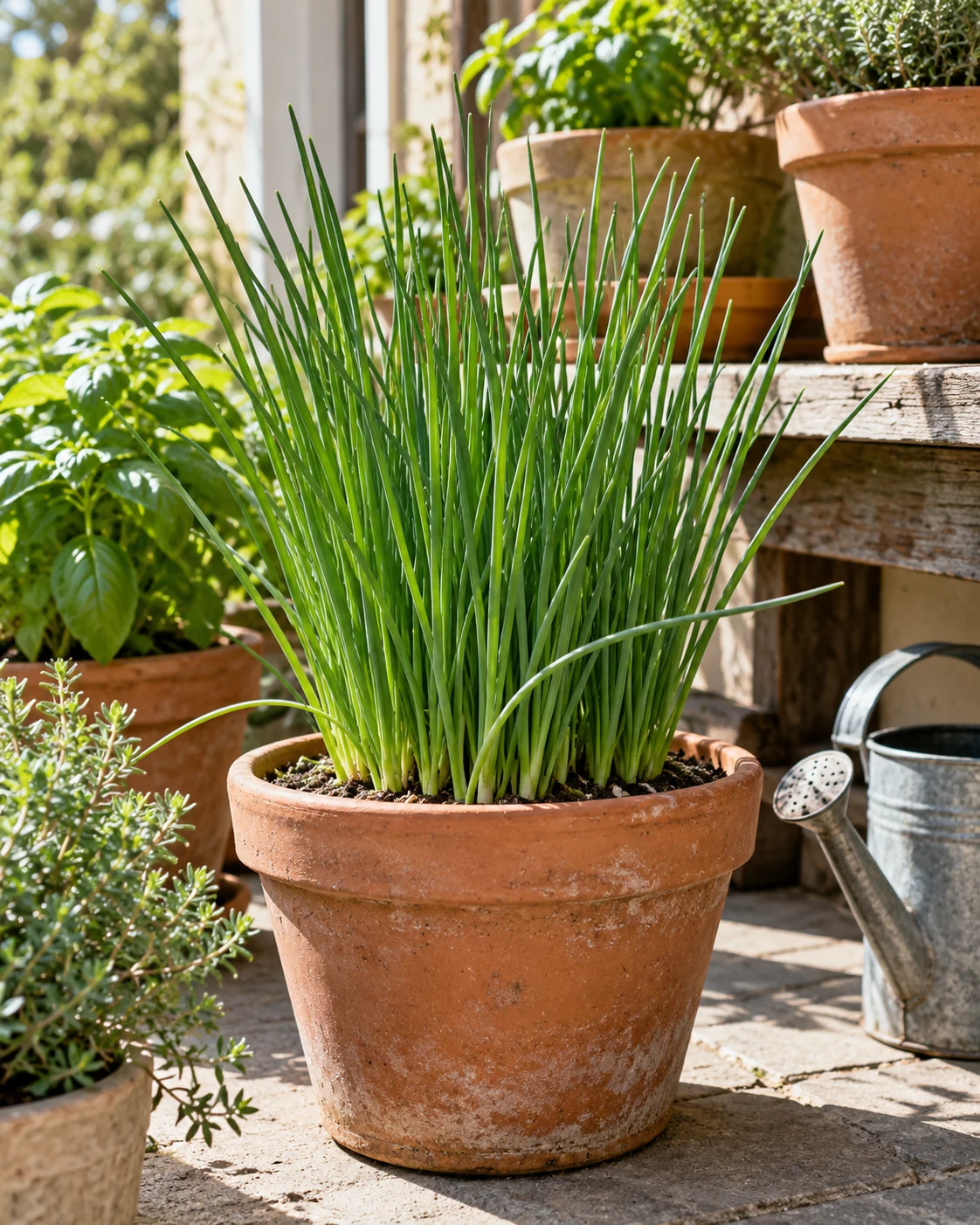 Illustrative concept: chives in one compact clump.