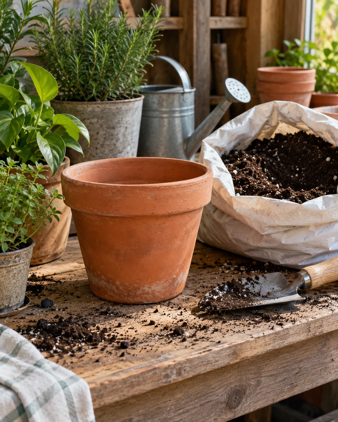 Illustrative concept: keep potting mix through the whole depth.