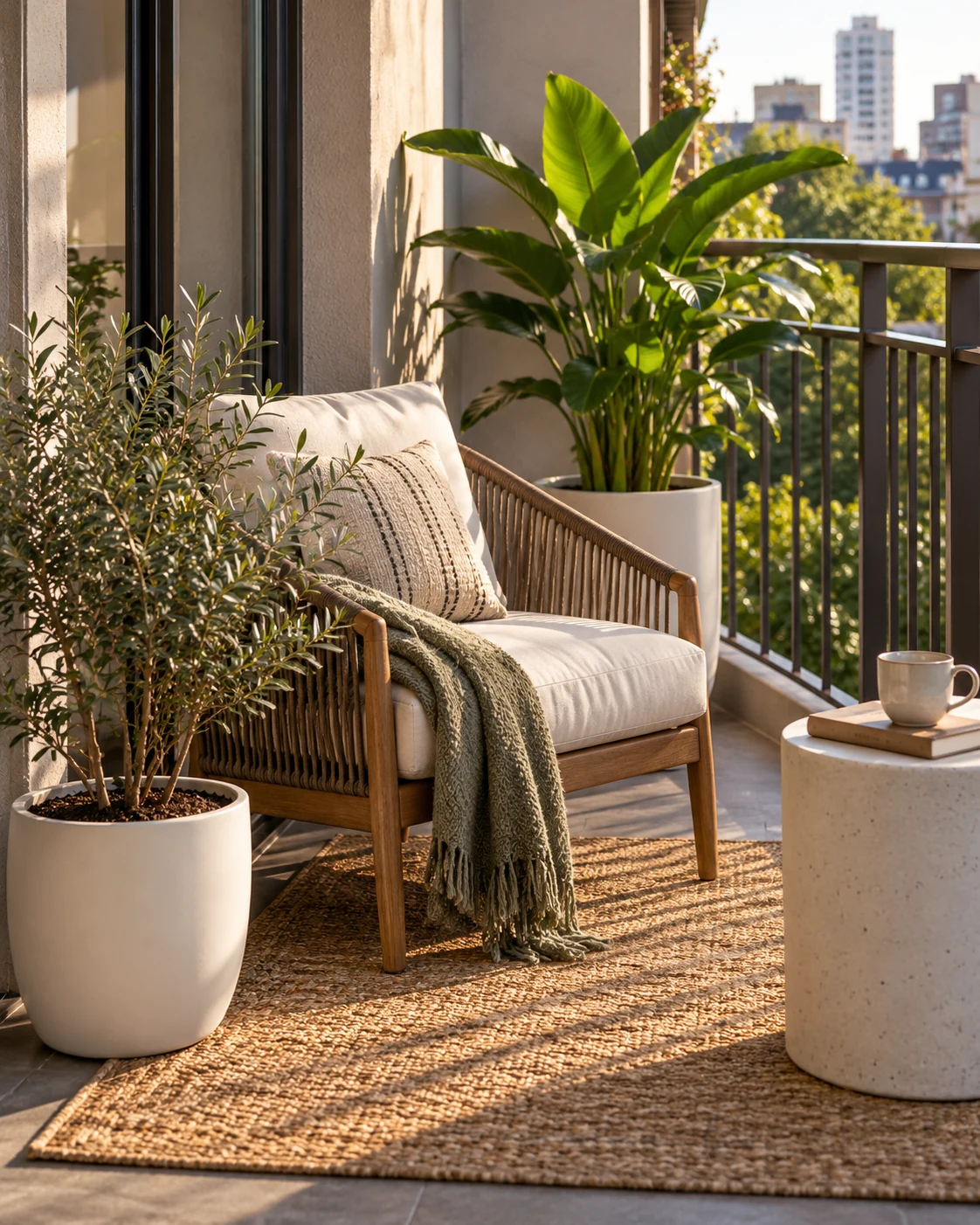 Illustrative concept: use smaller pots beside the sitting area.