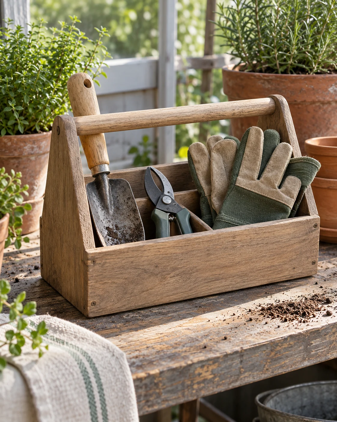 Illustrative concept: a small caddy for the tools used together.