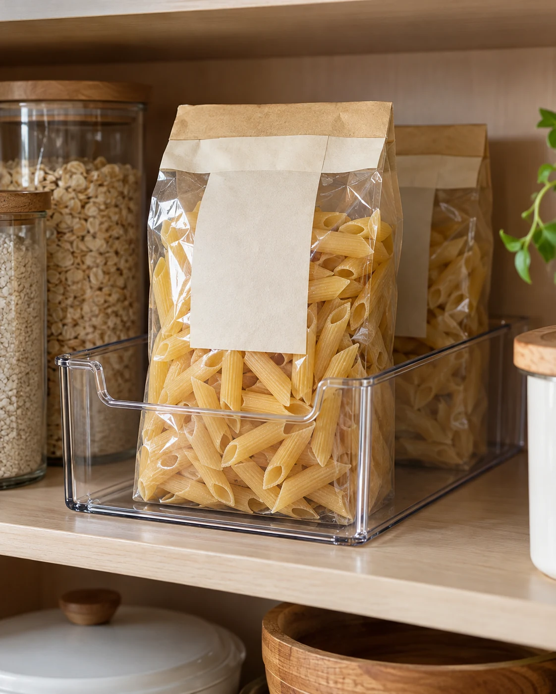 Illustrative concept: store backstock without hiding the working pack.