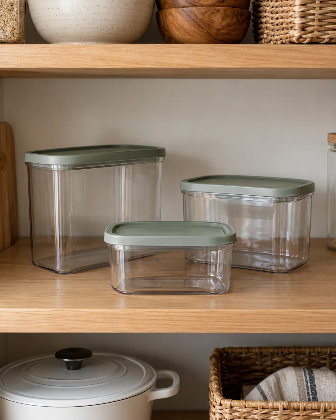 Illustrative concept: store a small daily set with lids attached.
