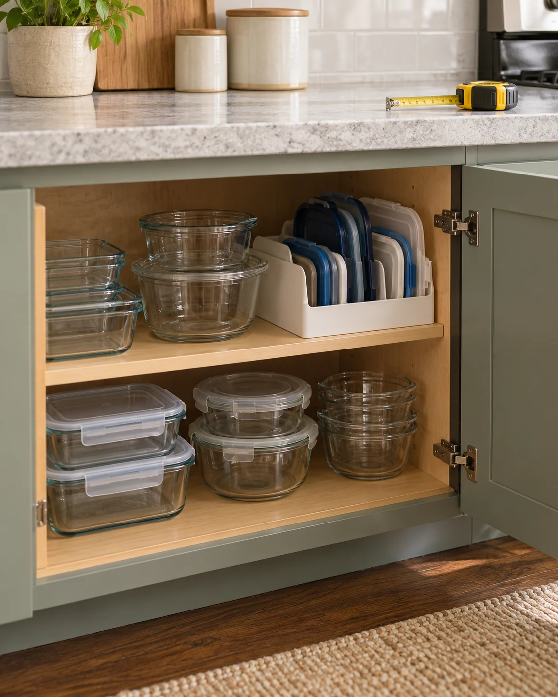 Illustrative concept: choose the cupboard around the tallest lid.