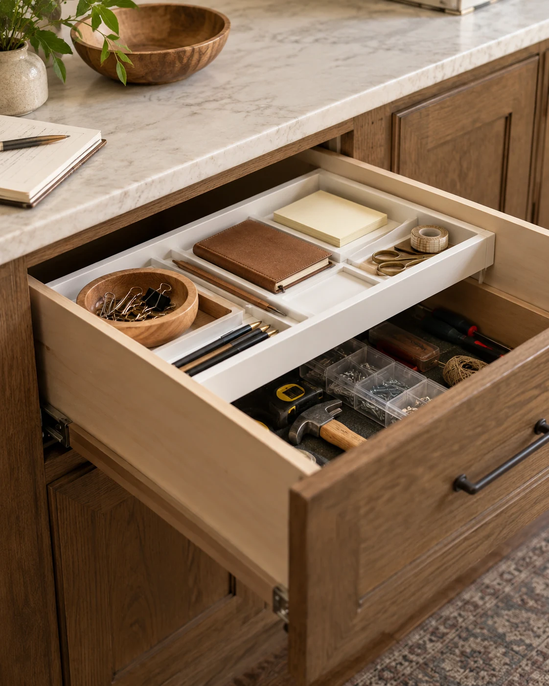 Illustrative concept: try a sliding top tray only with clearance.