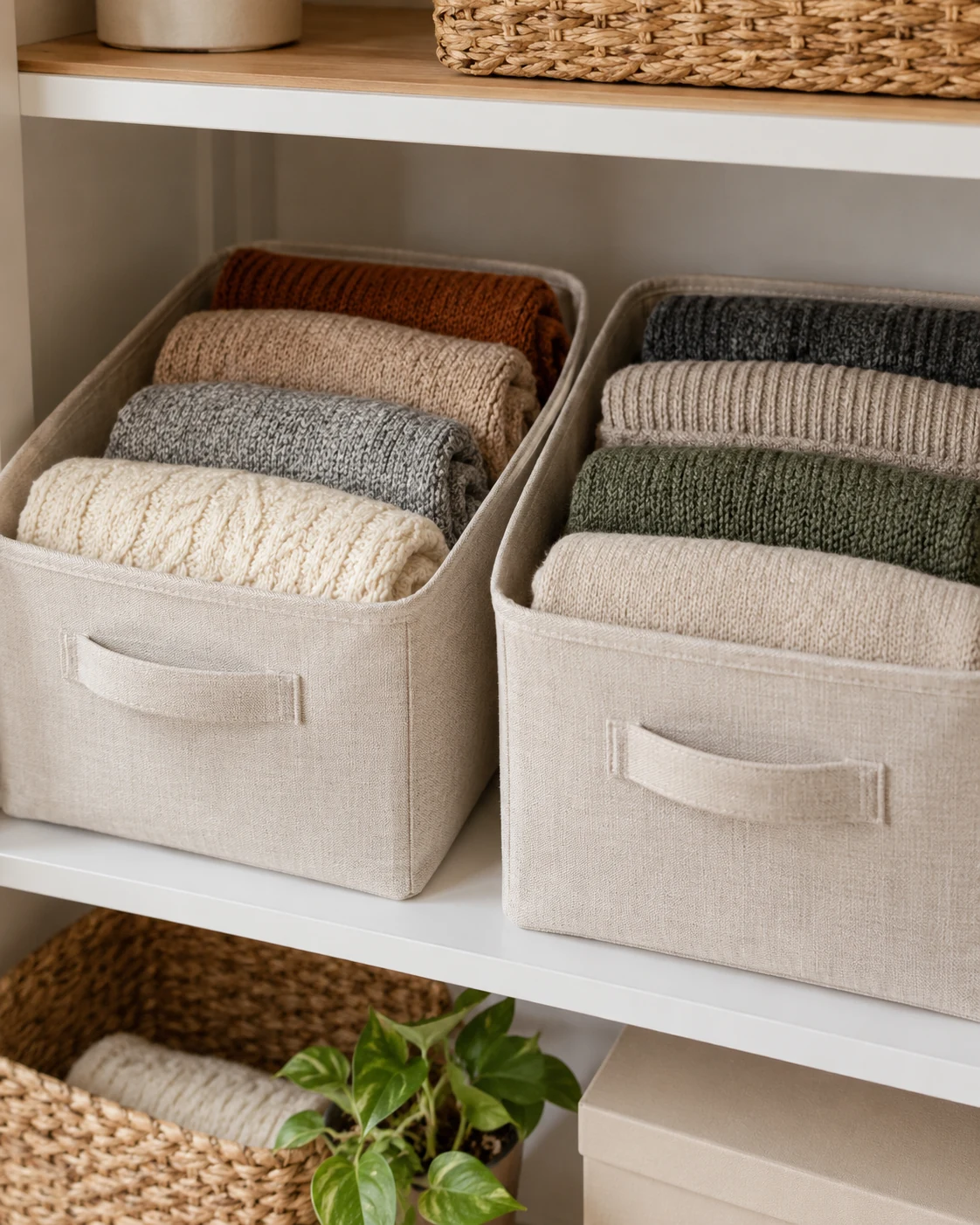 Illustrative concept: put soft piles inside fabric bins.