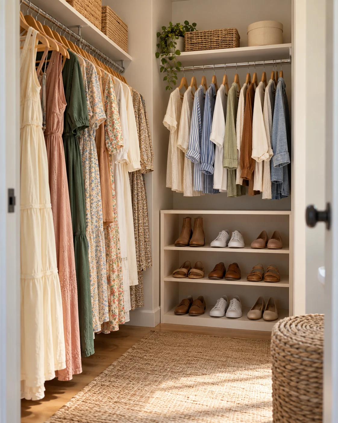 Illustrative concept: keep long garments on one side.
