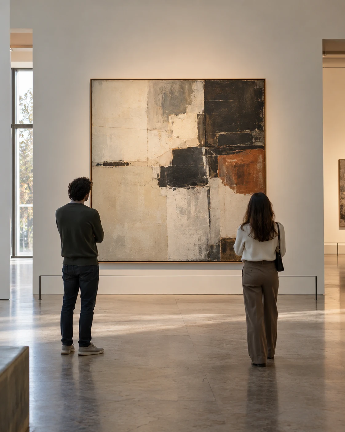Illustrative concept: a small museum visit with one shared choice.