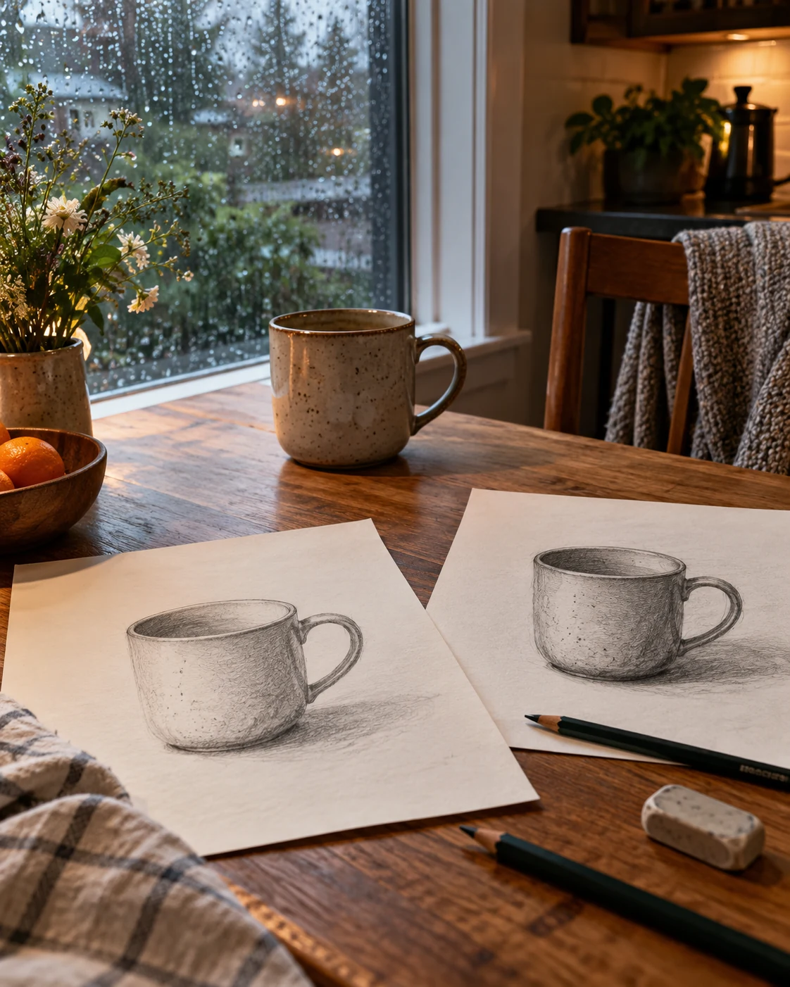 Illustrative concept: a drawing date at the kitchen table.