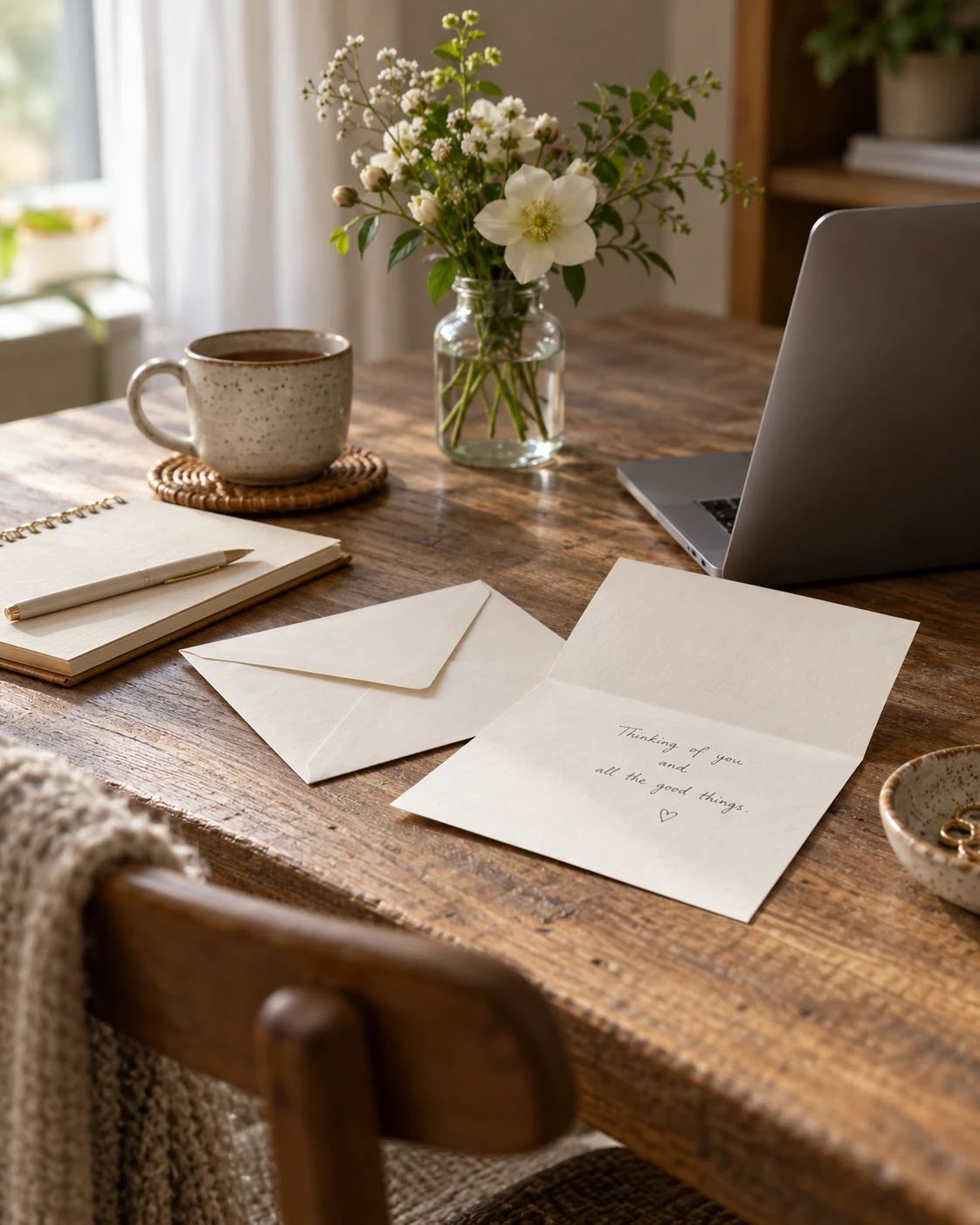 Illustrative concept: open a letter during a call.