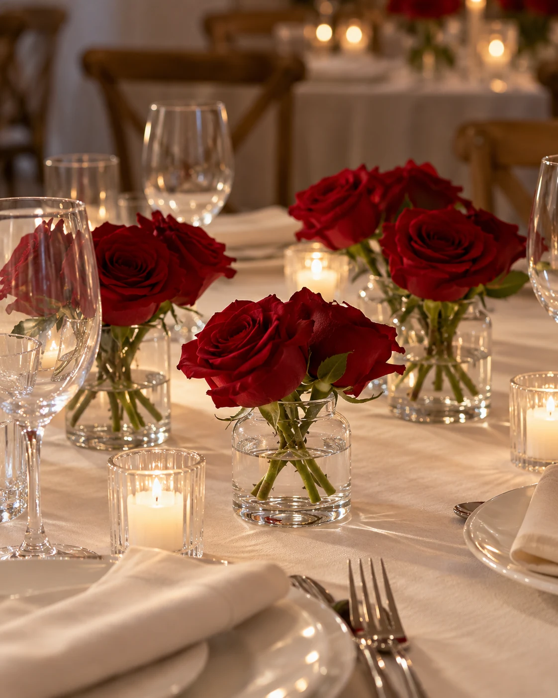 Illustrative concept: red flowers without a tall centerpiece.