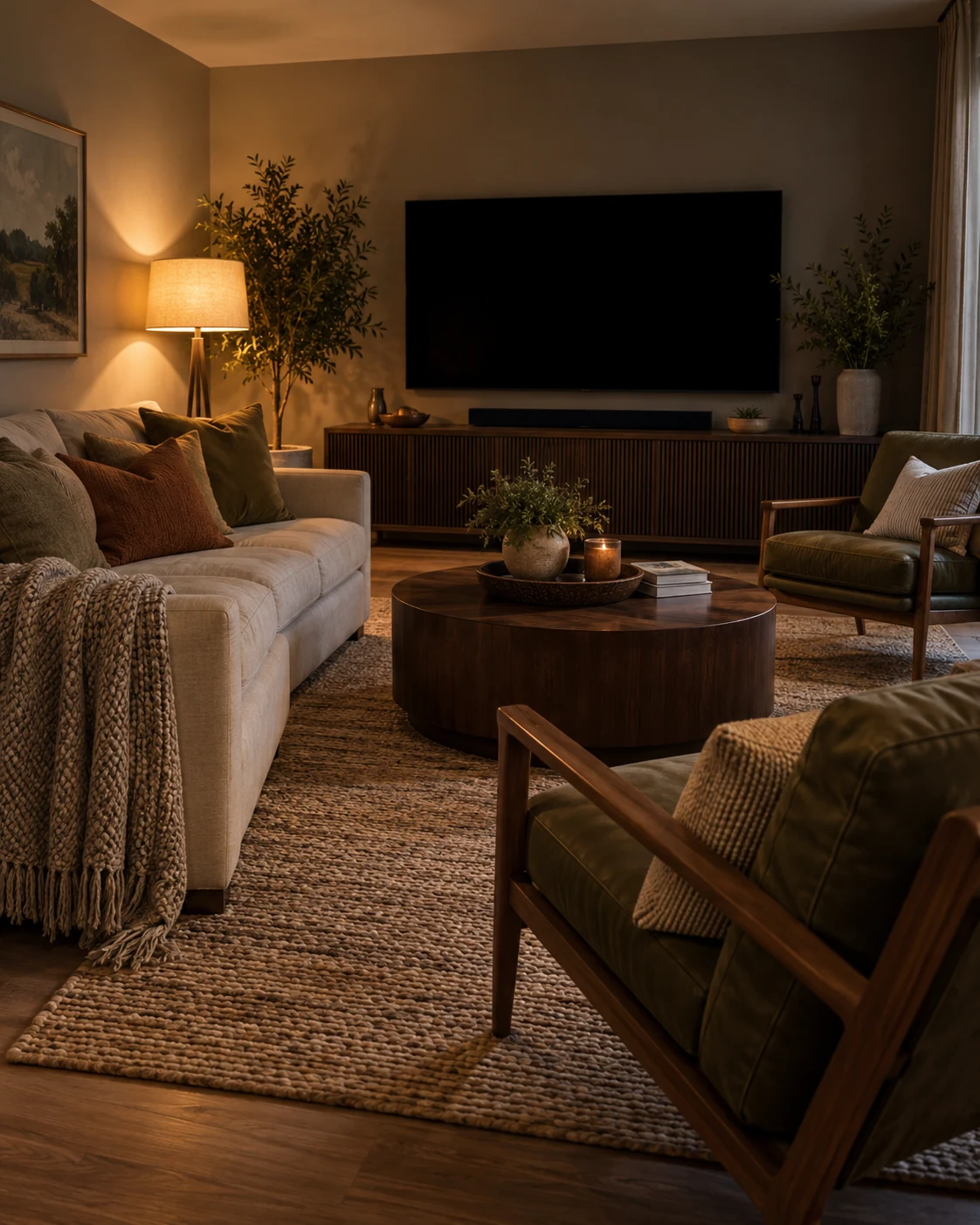 Illustrative interior concept: light without glare across the screen.