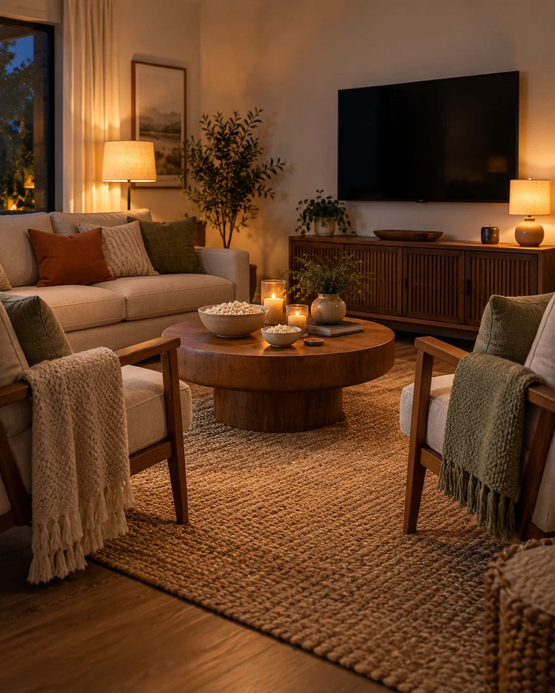 Illustrative interior concept: a quiet movie-night version.