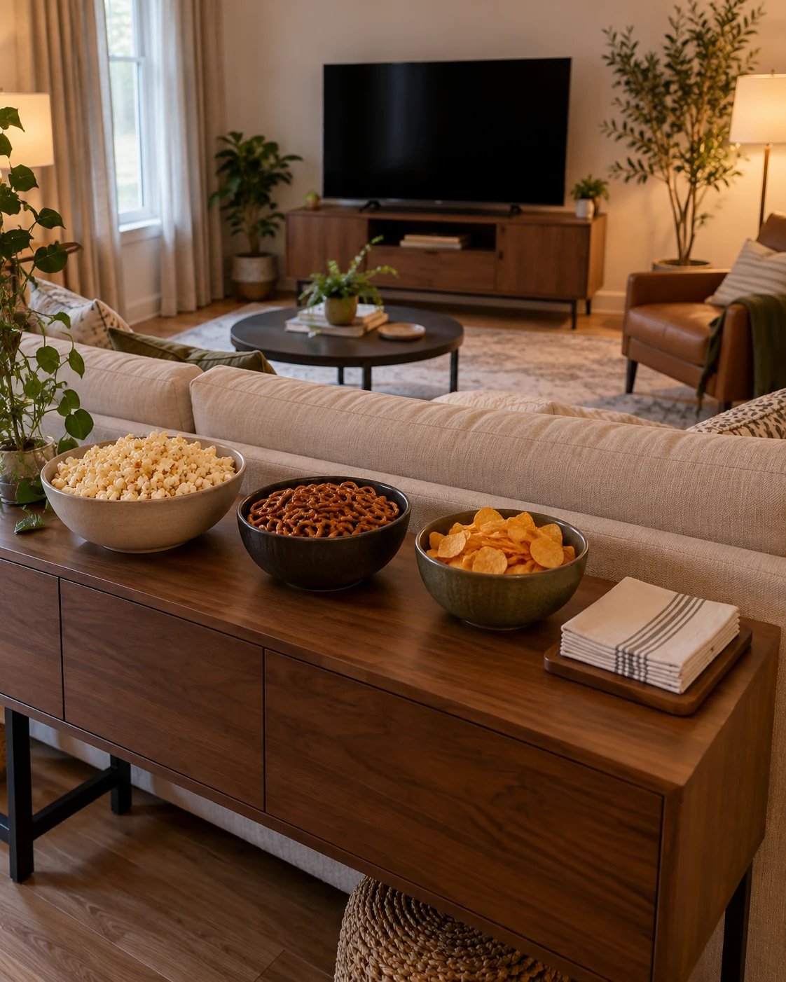 Illustrative interior concept: a snack station beyond the viewing area.