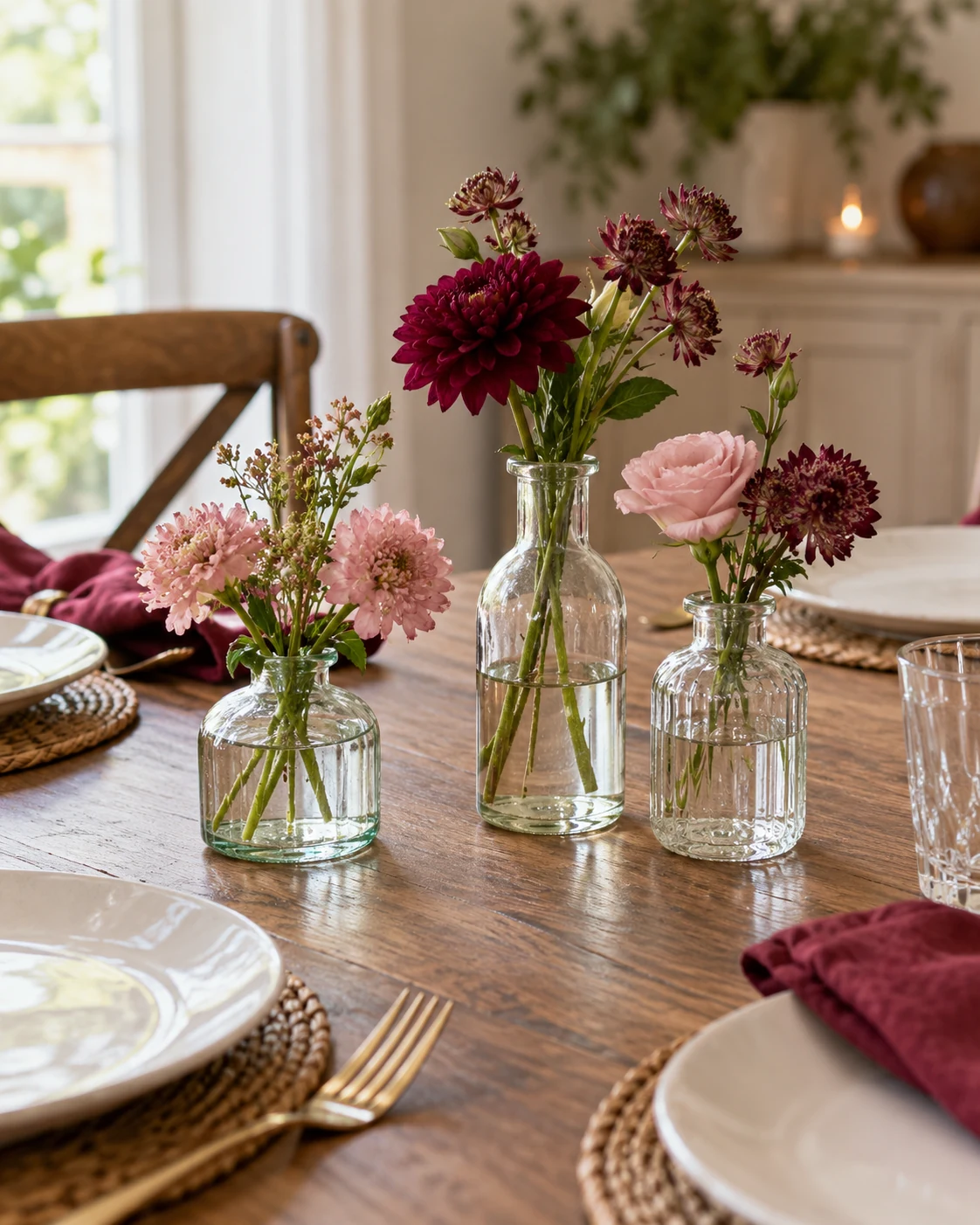 Illustrative table concept: a few small borrowed vases.