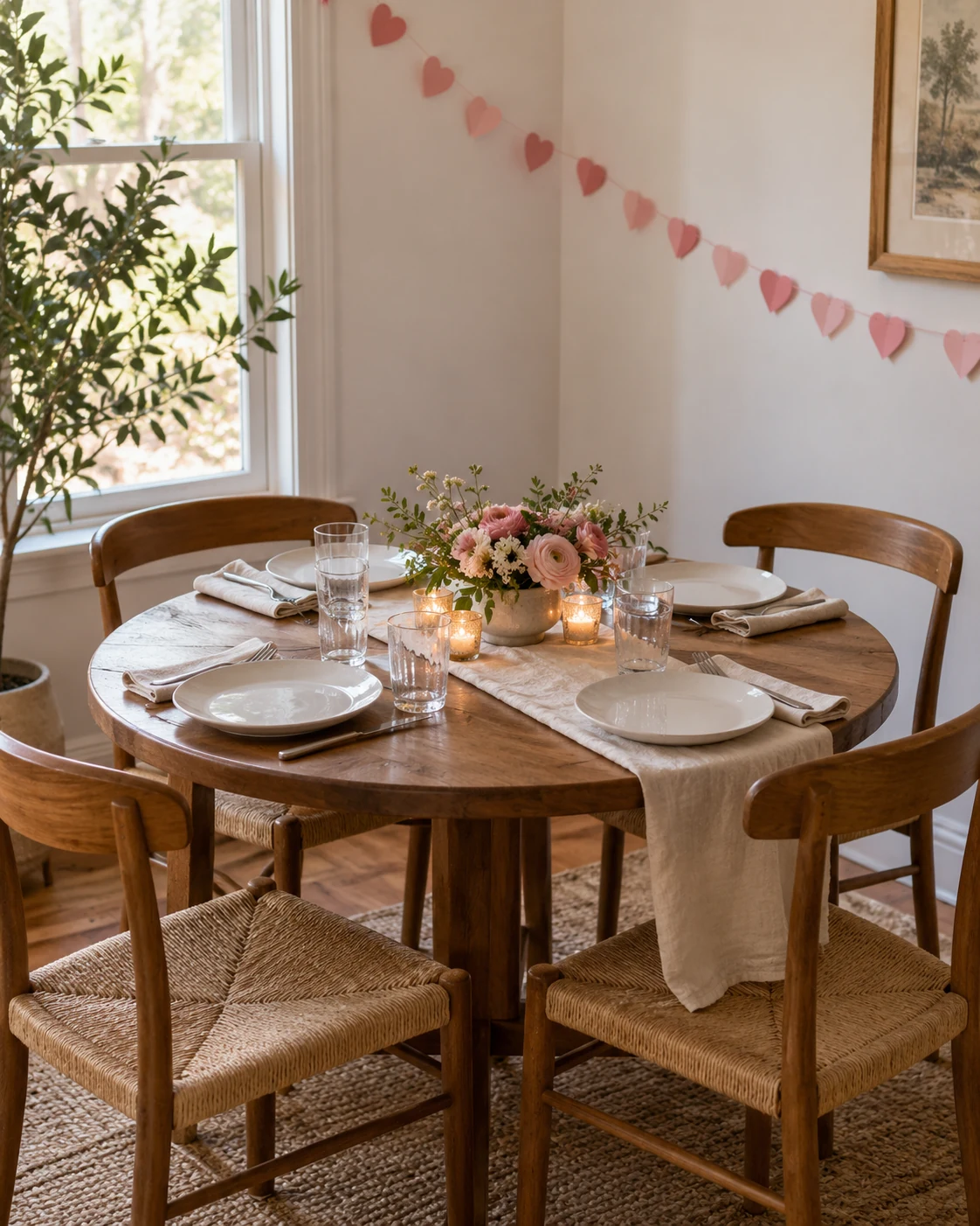 Illustrative table concept: paper hearts above a useful table.